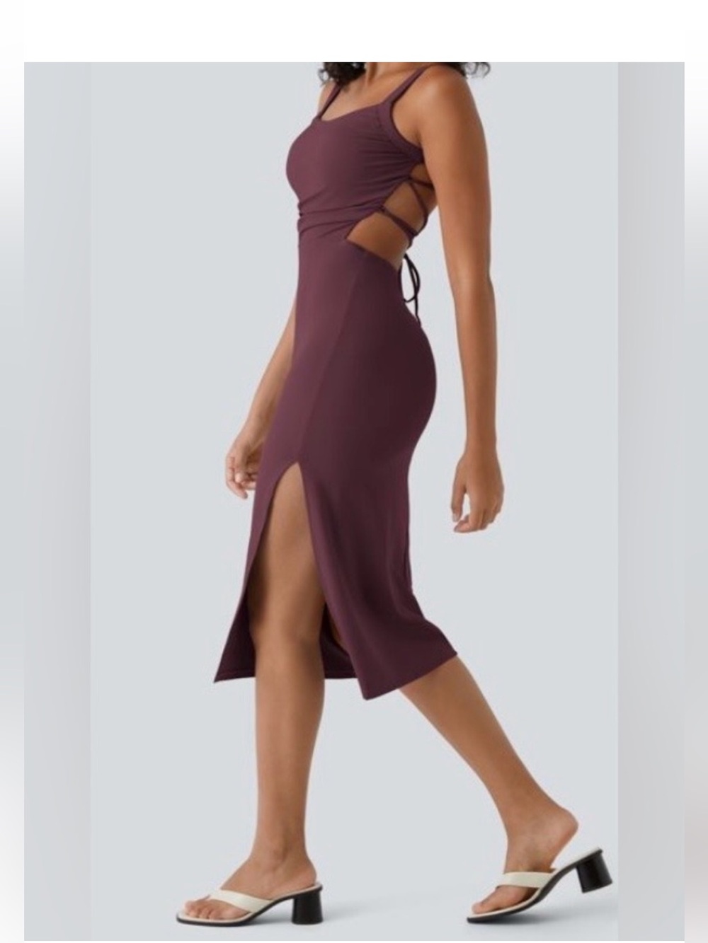 Halara SoftlyZero™ Airy Ruched Lace Up Bodycon Midi Casual Dressing BNWT L